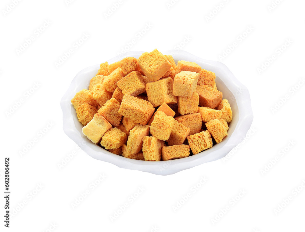 Dice bread in white cup on trasparent png Dice bread in white cup on trasparent png