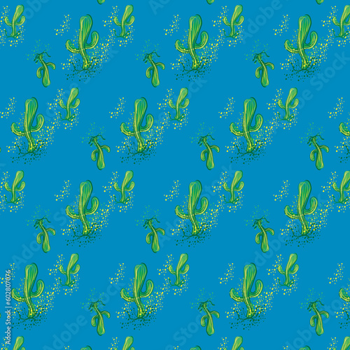 background illustration cacti sky blue background