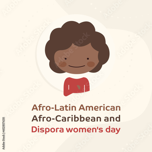 International Afro-Latin American, Afro-Caribbean, and Diaspora Women’s Day Social networks template.
Vector illustration with a black woman with wavy brunette hair, with curlers