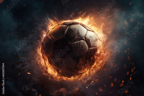 The fiery intensity of soccer, blazing ball in the darkness, ignite your passion for sports with AI Generative. © sorapop