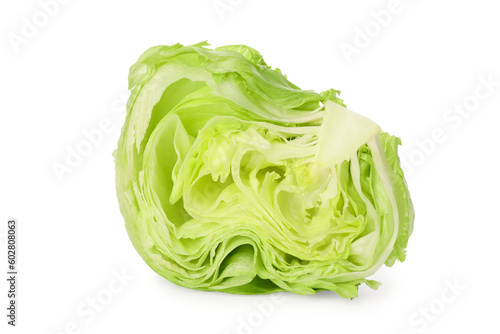 Half of fresh green iceberg lettuce isolated on white