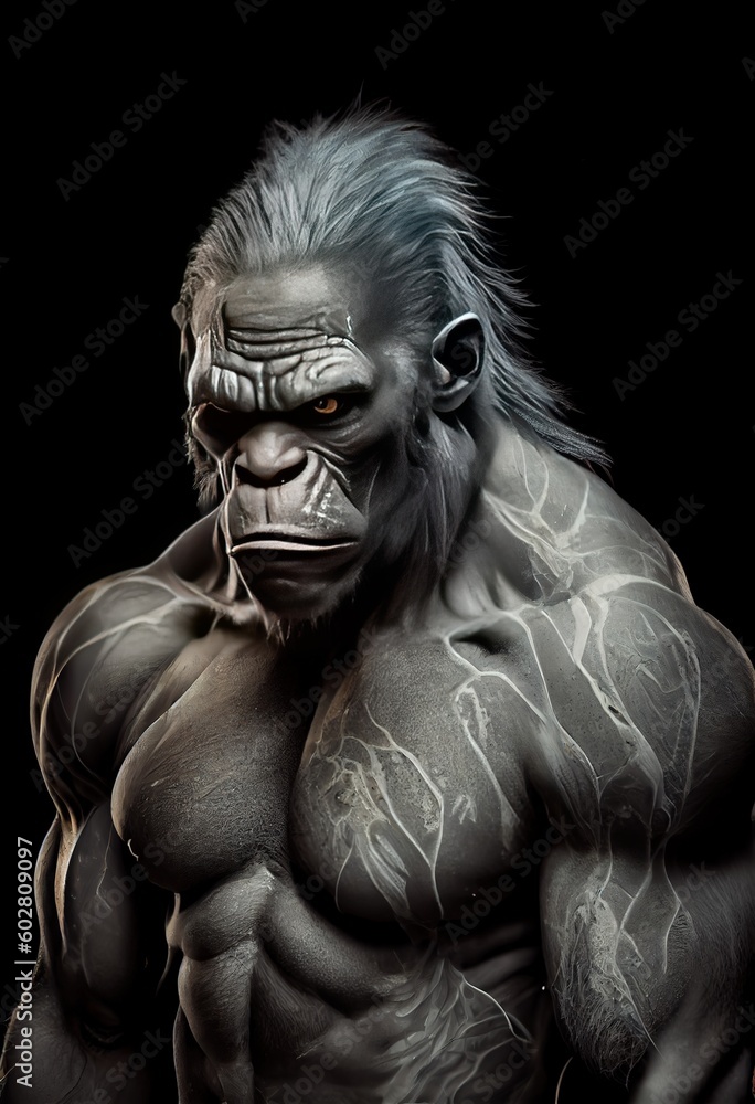 muscular gorilla on black background