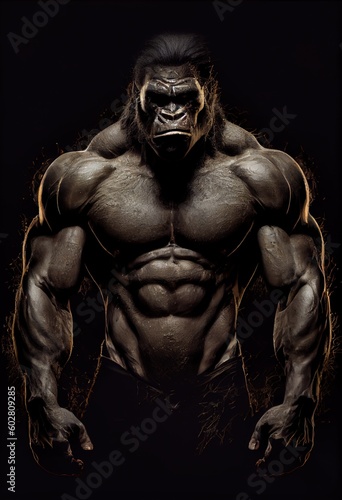 muscular gorilla on black background © Artsy