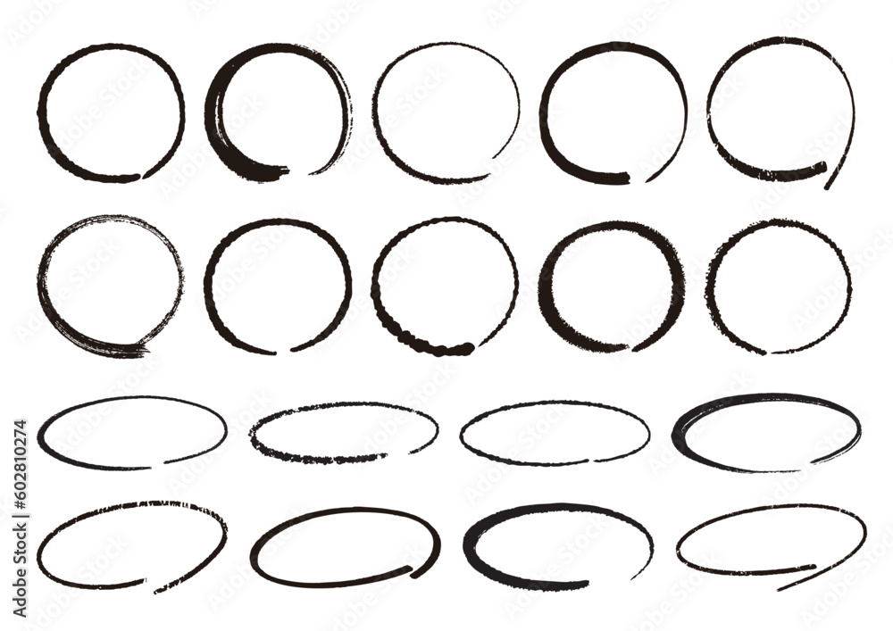 Black and white handwritten circle material set (brush / pen)／白黒の手書きの丸の素材セット（筆・ペン） - obrazy, fototapety, plakaty 
