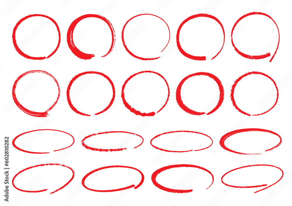 Ταπετσαρία Circle material set (brush / pen) handwritten with a red pen／赤ペンで手書きした丸の素材セット（筆・