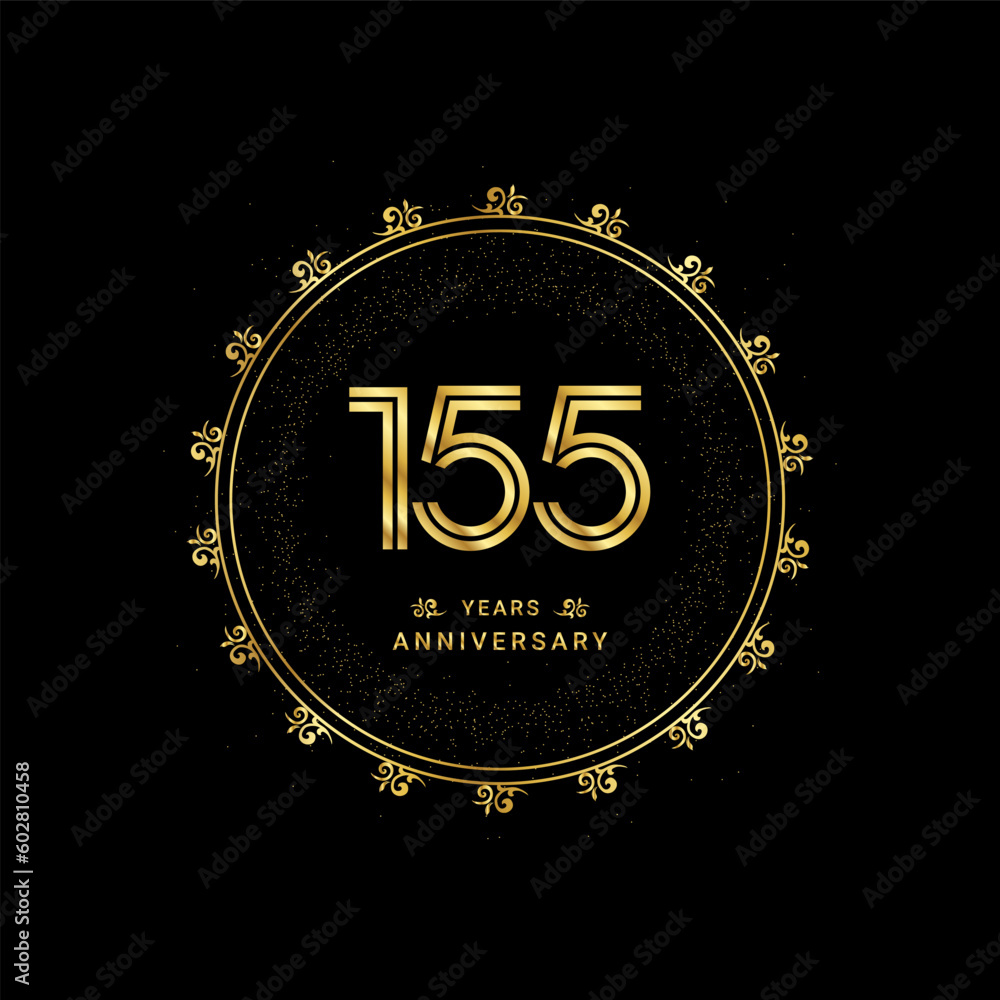 Fototapeta premium 155 years anniversary with a golden number in a classic floral design template