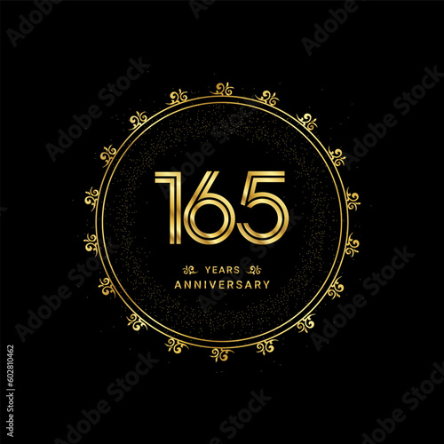 165 years anniversary with a golden number in a classic floral design template