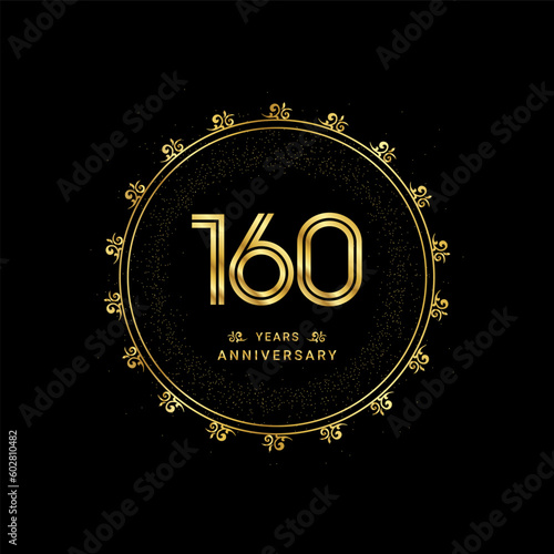 160 years anniversary with a golden number in a classic floral design template