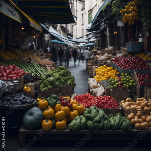 fruits and vegetables at the street market,Generative IA 