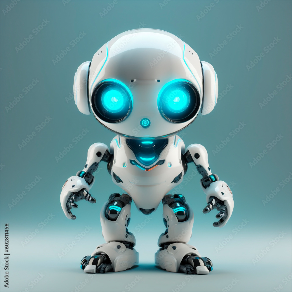 little cute robot funny virtual assistant bot isolated on white background. 3d icon. AI generated little cute robot funny virtual assistant bot isolated on white background. 3d icon. AI generated