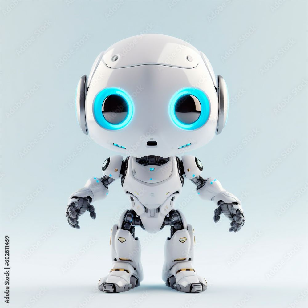 little cute robot funny virtual assistant bot isolated on white background. 3d icon. AI generated little cute robot funny virtual assistant bot isolated on white background. 3d icon. AI generated