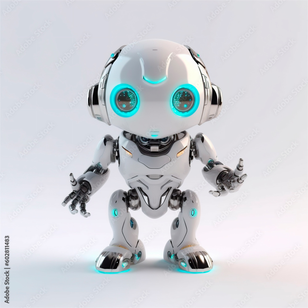 little cute robot funny virtual assistant bot isolated on white background. 3d icon. AI generated little cute robot funny virtual assistant bot isolated on white background. 3d icon. AI generated