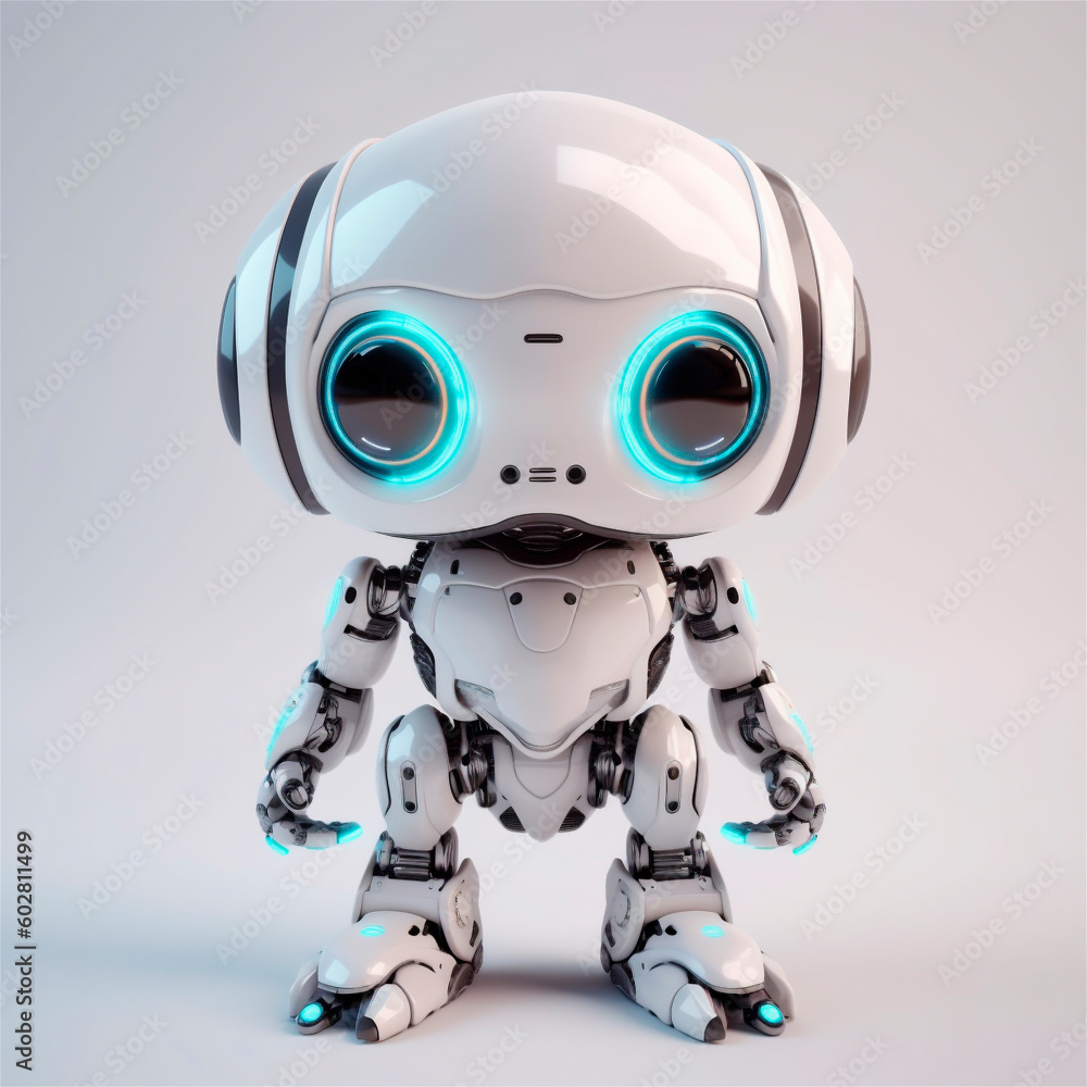 little cute robot funny virtual assistant bot isolated on white background. 3d icon. AI generated little cute robot funny virtual assistant bot isolated on white background. 3d icon. AI generated