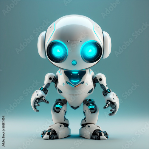 little cute robot funny virtual assistant bot isolated on white background. 3d icon. AI generated © AGPhotography