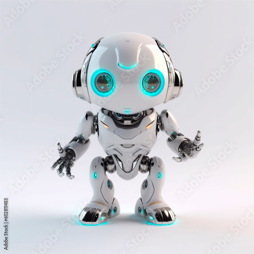 little cute robot funny virtual assistant bot isolated on white background. 3d icon. AI generated
