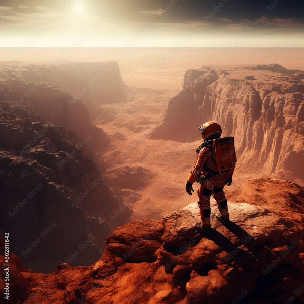 astronaut looking out over a mars canyon made with Generative AI