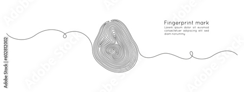 Fingerprint in one continuous line drawing. Abstract password and security finger print id concept in simple linear style. Human unique pattern in editable stroke. Doodle outline vector illustration