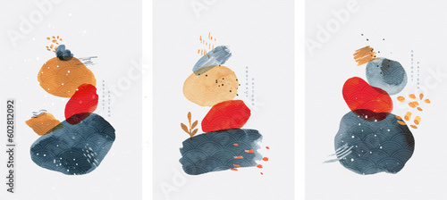 Abstract art background with watercolor stain elements vector. ฺBrush stroke texture decoration with art acrylic poster design. Contemporary art wall decoration.