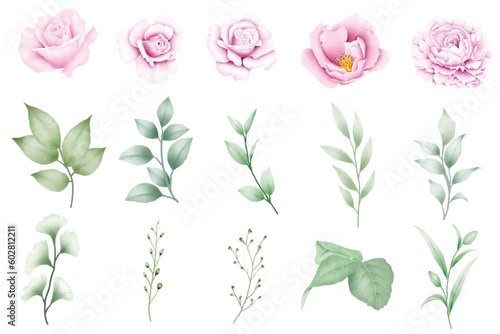 Set of floral watercolor elements © retno