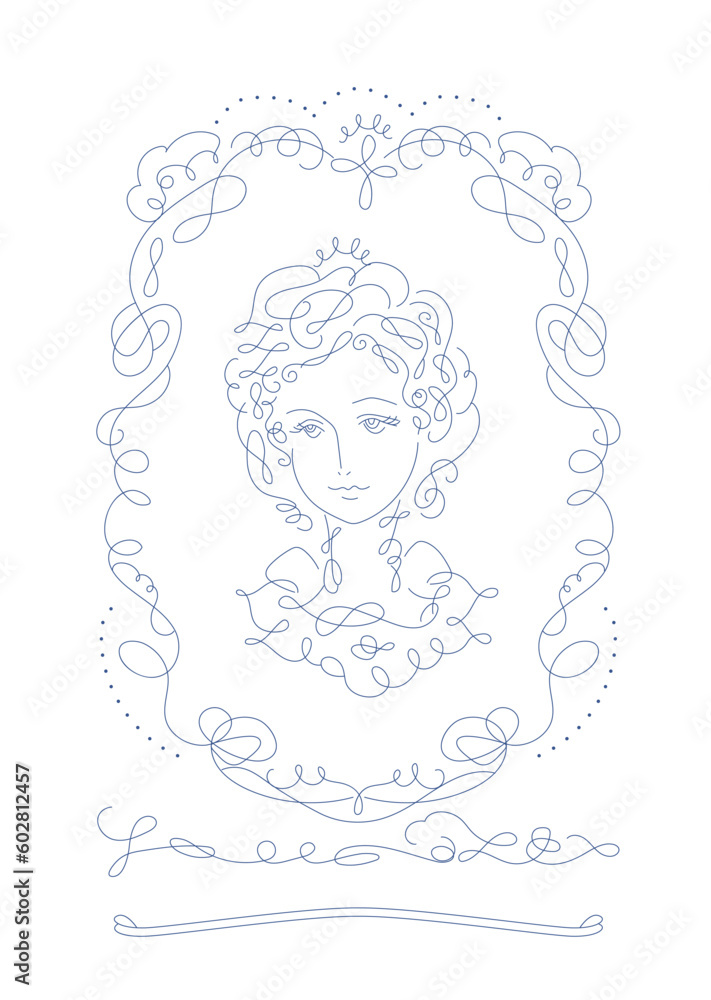 女性の肖像画風_line art_calligraphy face_line art vector illustration, background 女性の肖像画風_line art_calligraphy face_line art vector illustration, background