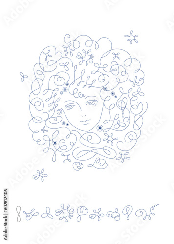 美女の顔_line art_calligraphy face_line art vector illustration, background