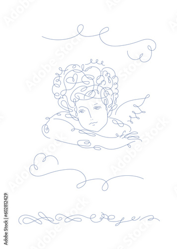 天使_line art_calligraphy face_line art vector illustration, background