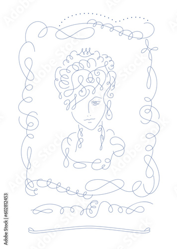 男性の肖像画風_line art_calligraphy face_line art vector illustration, background