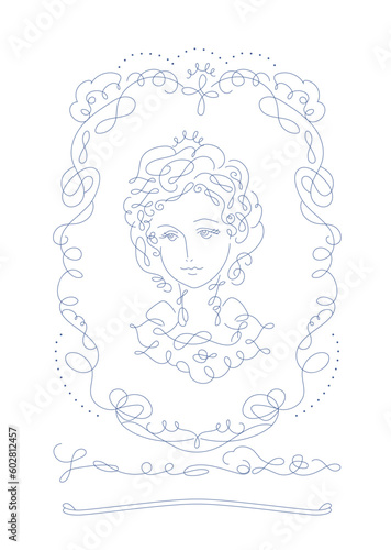 女性の肖像画風_line art_calligraphy face_line art vector illustration, background