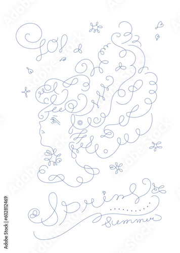 美女の横顔_line art_calligraphy face_line art vector illustration, background