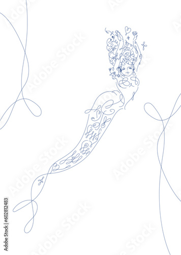 The Little Mermaid_line art_calligraphy face_line art vector illustration, background