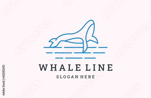 Whale icon logo vector template. Humpback whale, whale tail, ocean giant fish icon logo line style .
