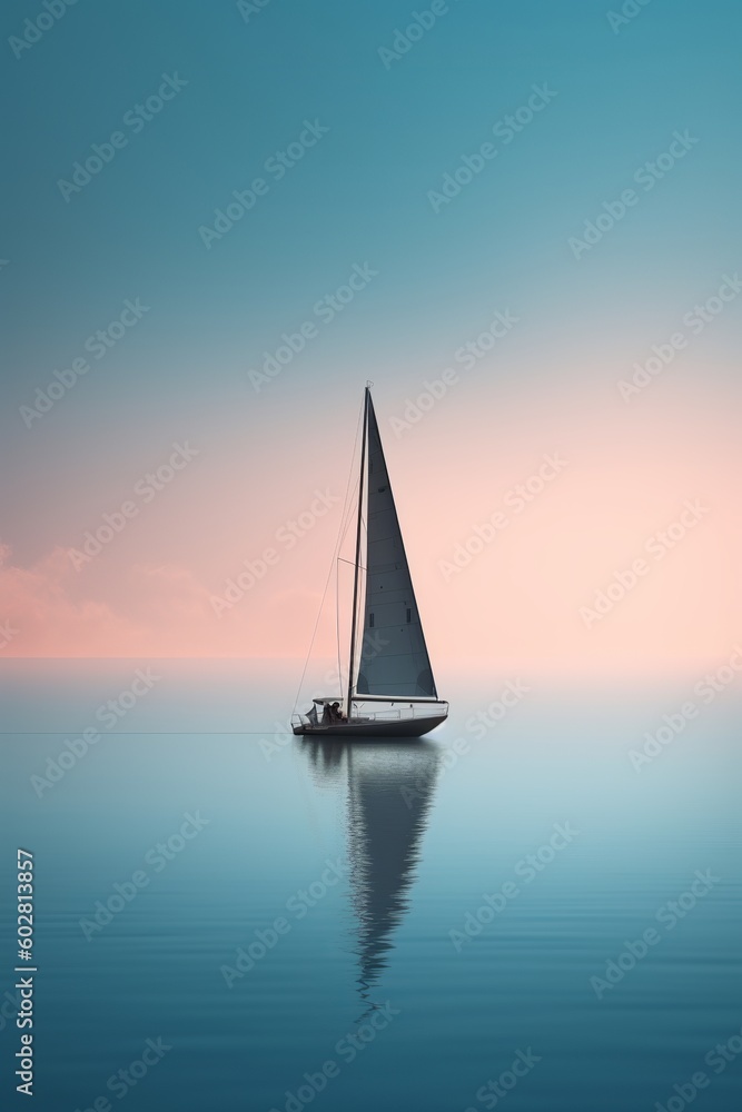 sailing boat on the sea and sunset background. Generative ai