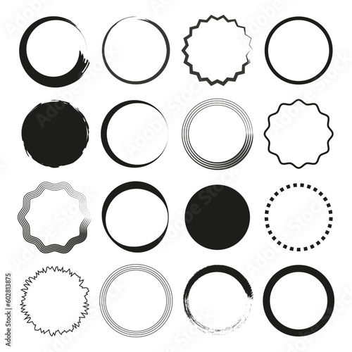 Brush circles in doodle style. Old black grunge background. Vector illustration.