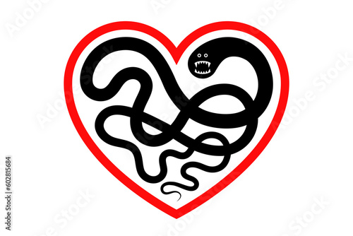 Heart symbol and worm inside, concept of worm infection, heartworm