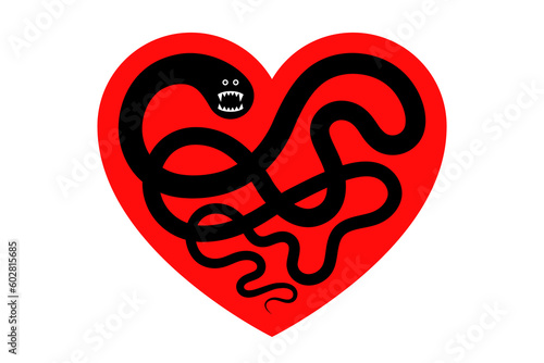 Heart symbol and worm inside, concept of worm infection, heartworm