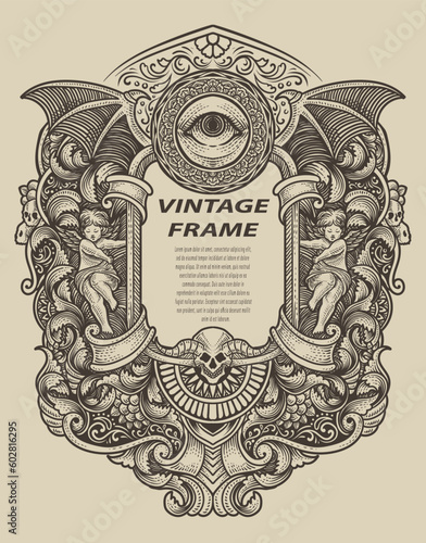 Isolated frames in baroque antique style. engraving ornament frames.