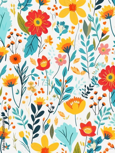 Vectorial colorful flower background composition, minimalist style, copy space for design and creatives