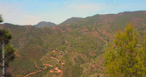 High angle shot of slope of hills in Las Palmas natural park in province of Castellon, Valencian Community, Spain. photo