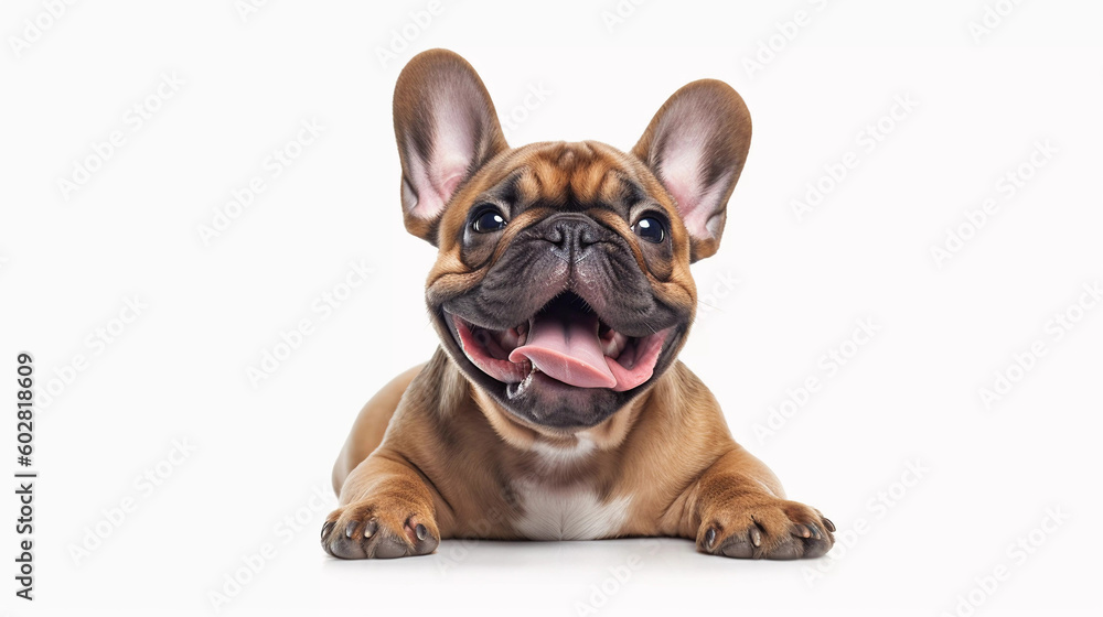 Brown French bulldog smile, runing isolated on white background, Generative ai illustration.