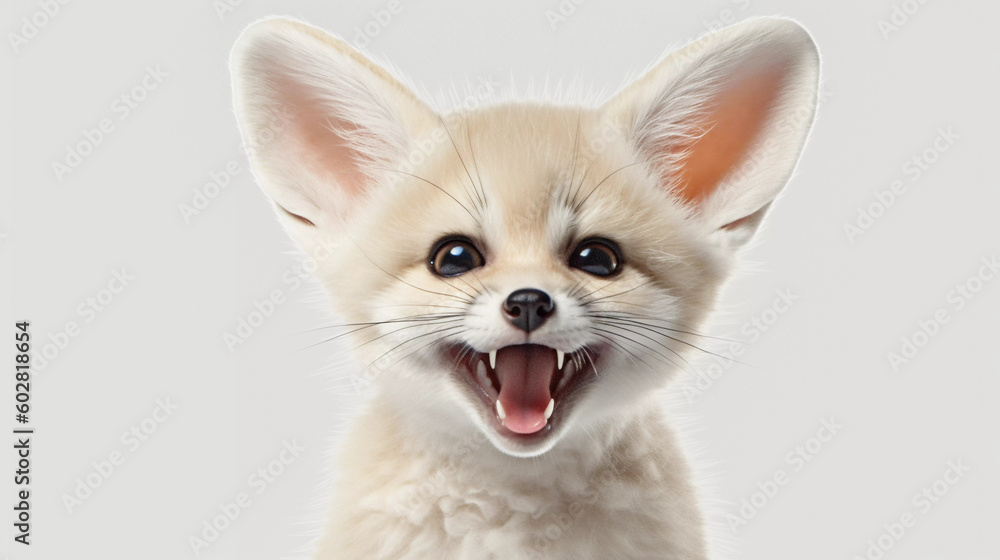 Fennec fox, North Africa smile with white background, Generative ai illustration.