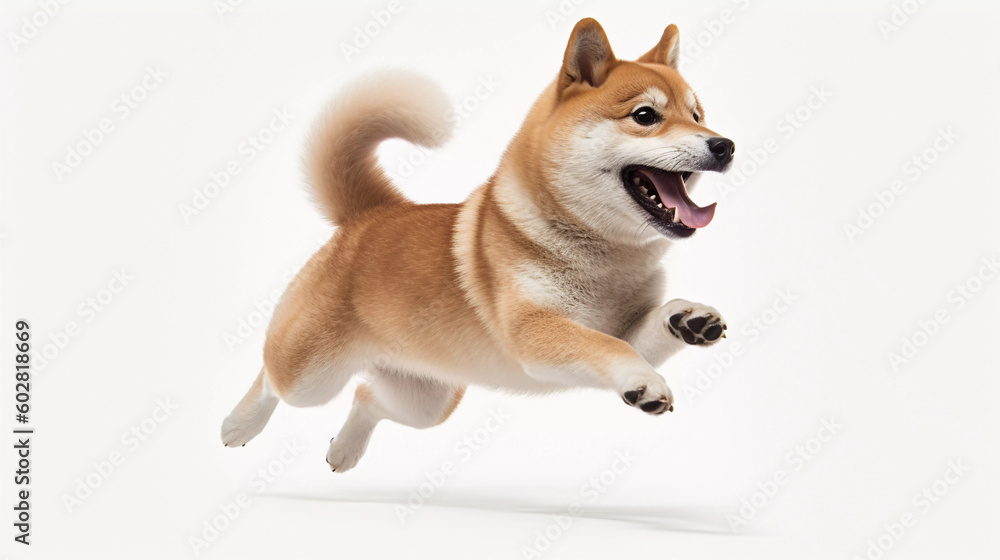 Red shiba inu dog Runing, playful  on white background, Generative ai illustration.