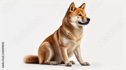 Red shiba inu dog Runing, Sitting on white background, Generative ai illustration.
