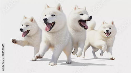 White Shiba inu 4 dog smile, playing on white background, Generative ai illustration.