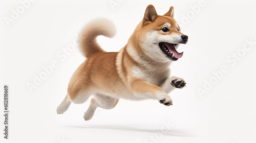 Red shiba inu dog Runing, playful on white background, Generative ai illustration.