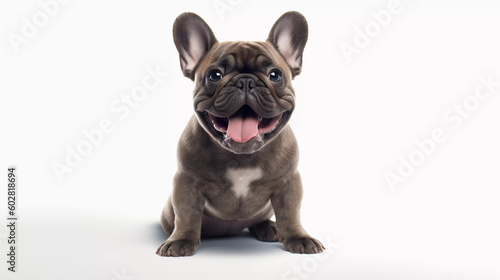Black French bulldog smile, sitting isolated on white background, Generative ai illustration. photo