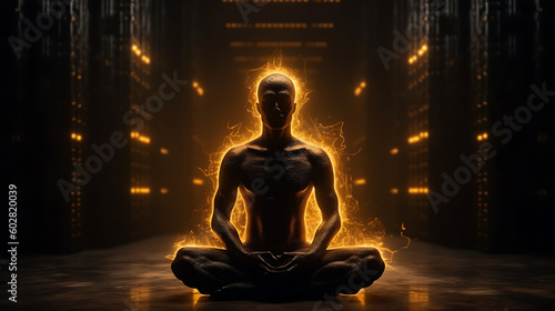 person meditating in yoga pose  man meditating