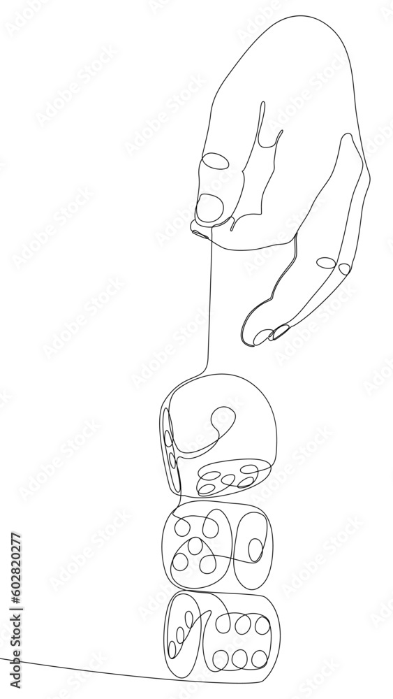 One continuous line of hand with dice. Thin Line Illustration vector concept. Contour Drawing Creative ideas. One continuous line of hand with dice. Thin Line Illustration vector concept. Contour Drawing Creative ideas.
