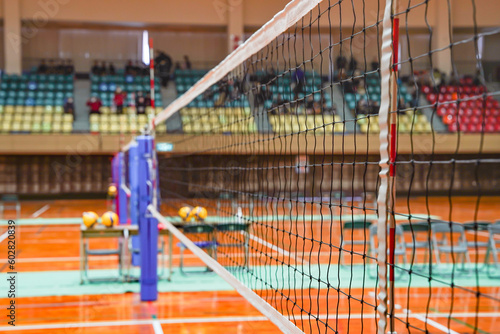 バレーボールの試合前のネットのクローズアップ