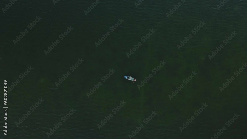 Aerial Drone View Top Down of Fishermen in Coba Lagoon Yucatan Mexico