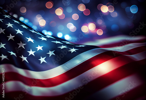 America flag on bokeh background. 4th of july Generative ai